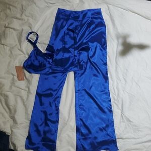 SHEIN SXY Vibrant Blue Satin Set
